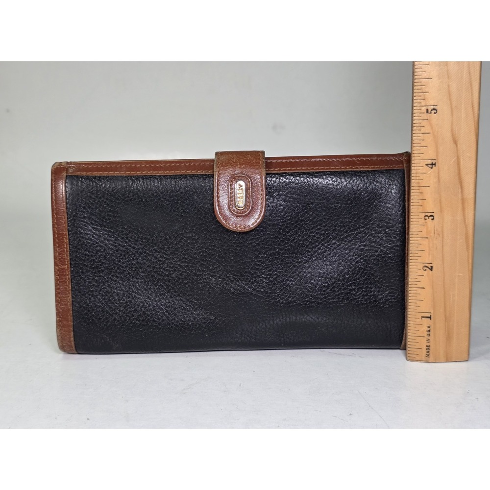 Bally Women's Wallet Black Brown Leather Pebbled Leather Tri-fold Clutch Vintage